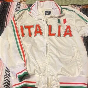 Italia White Track Jacket with Red and Green Accents